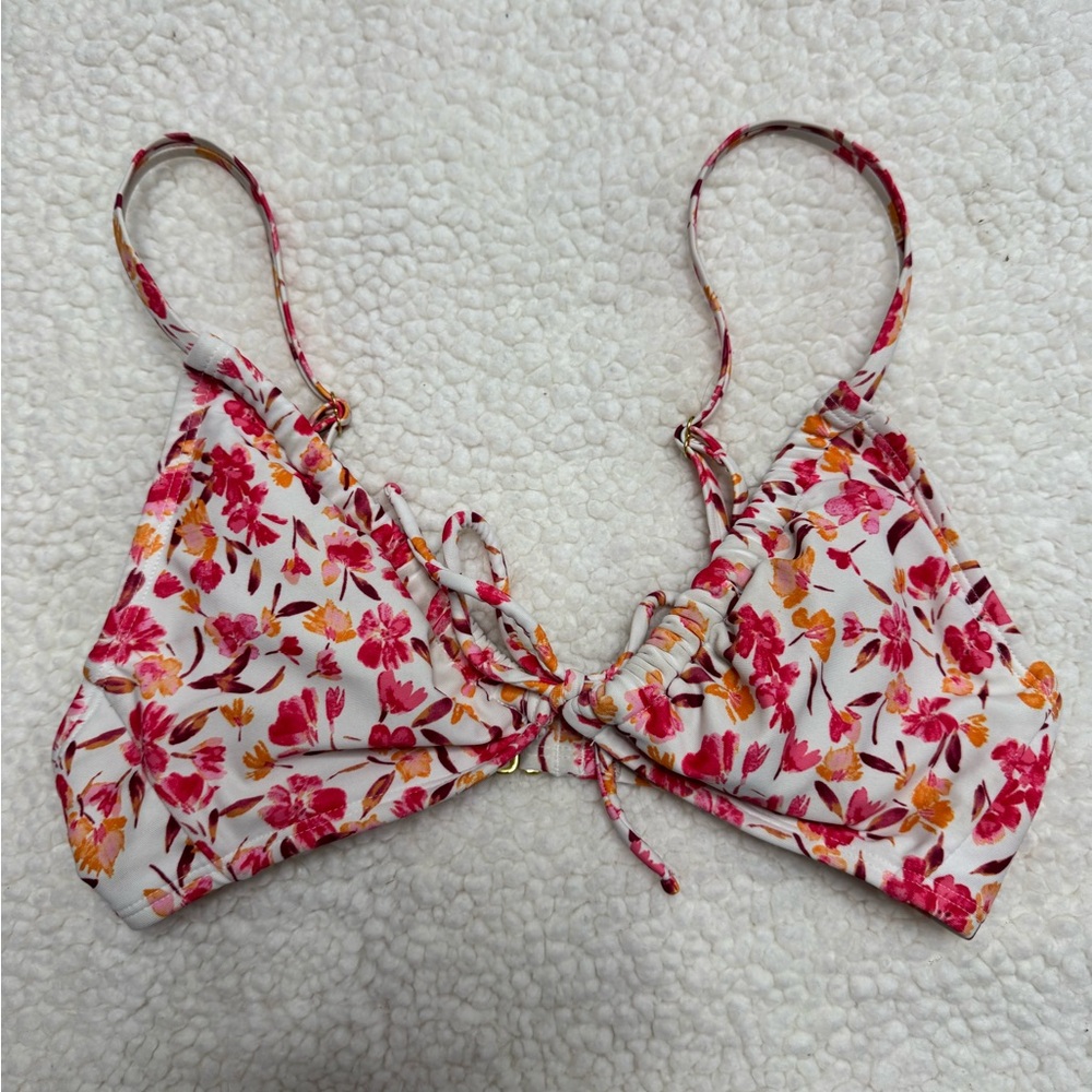 Shade & Shore Floral Bikini Top with Pink and Orange Accents